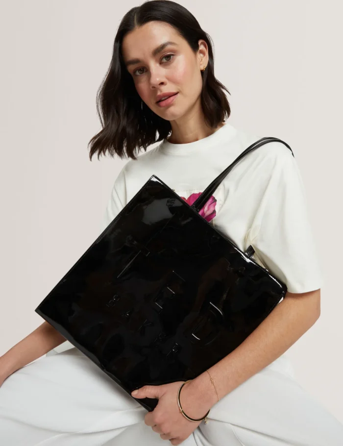 TED BAKER Iconny Patent Webbing Strap Large Icon Tote Bag Black - Image 2