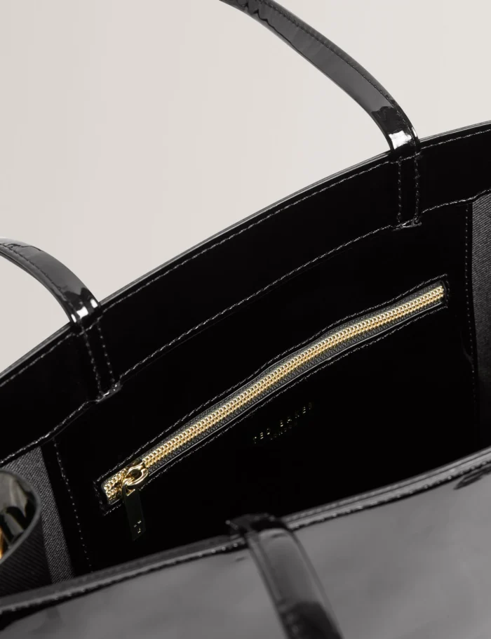 TED BAKER Iconny Patent Webbing Strap Large Icon Tote Bag Black - Image 3