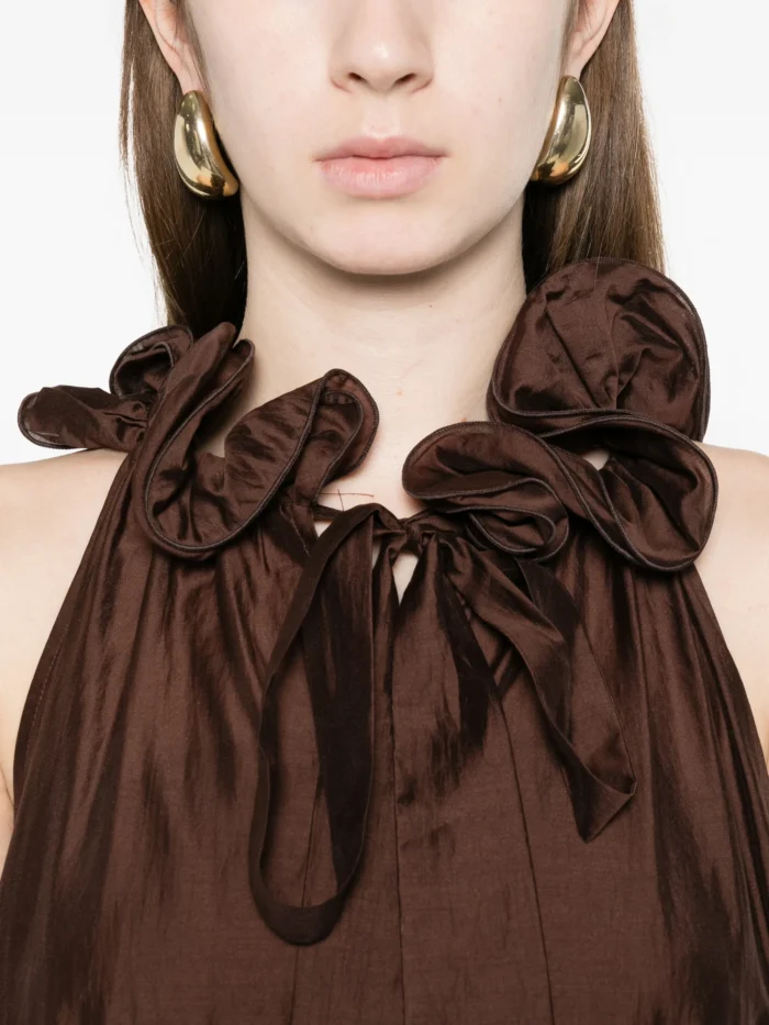 ACTITUDE Long Voile Dress With Ruffles Brown - Image 2
