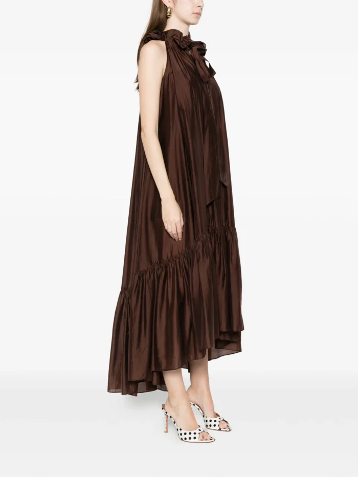 ACTITUDE Long Voile Dress With Ruffles Brown - Image 3