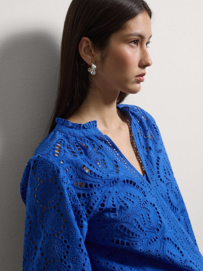 STEFANEL Blouse in pure Sangallo cotton Blue - Image 2