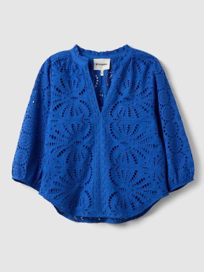 STEFANEL Blouse in pure Sangallo cotton Blue - Image 4