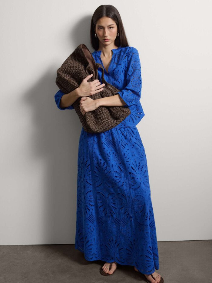 STEFANEL Blouse in pure Sangallo cotton Blue - Image 5