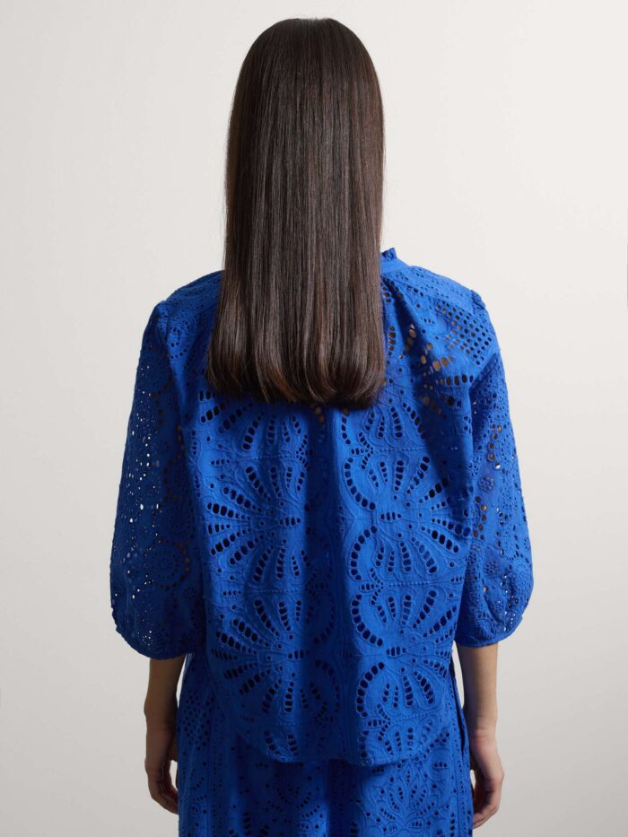 STEFANEL Blouse in pure Sangallo cotton Blue - Image 6