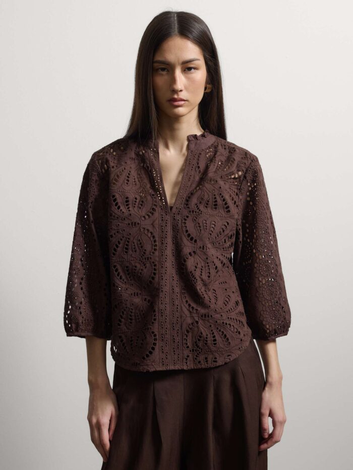 STEFANEL blouse in pure Sangallo cotton Brown - Image 2