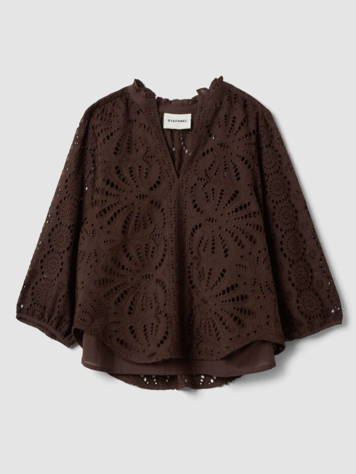 STEFANEL blouse in pure Sangallo cotton Brown - Image 6