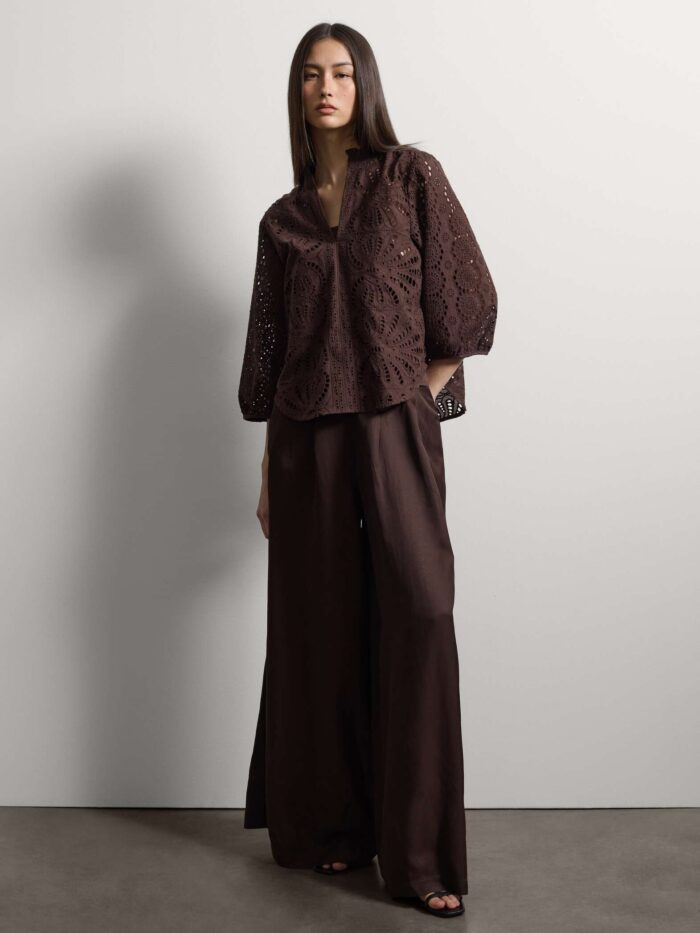 STEFANEL blouse in pure Sangallo cotton Brown - Image 3
