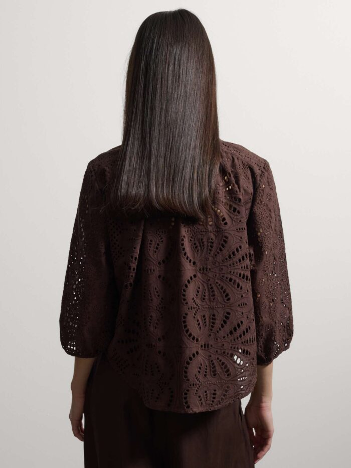 STEFANEL blouse in pure Sangallo cotton Brown - Image 4