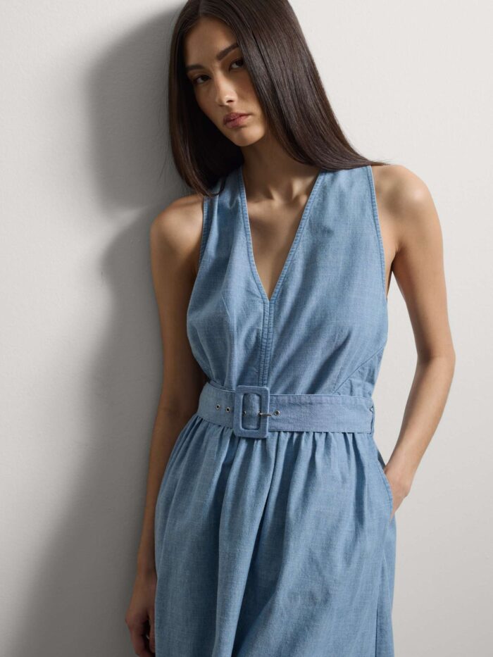 STEFANEL Maxi denim dress in pure cotton, regular fit, with belt Blue - Image 2