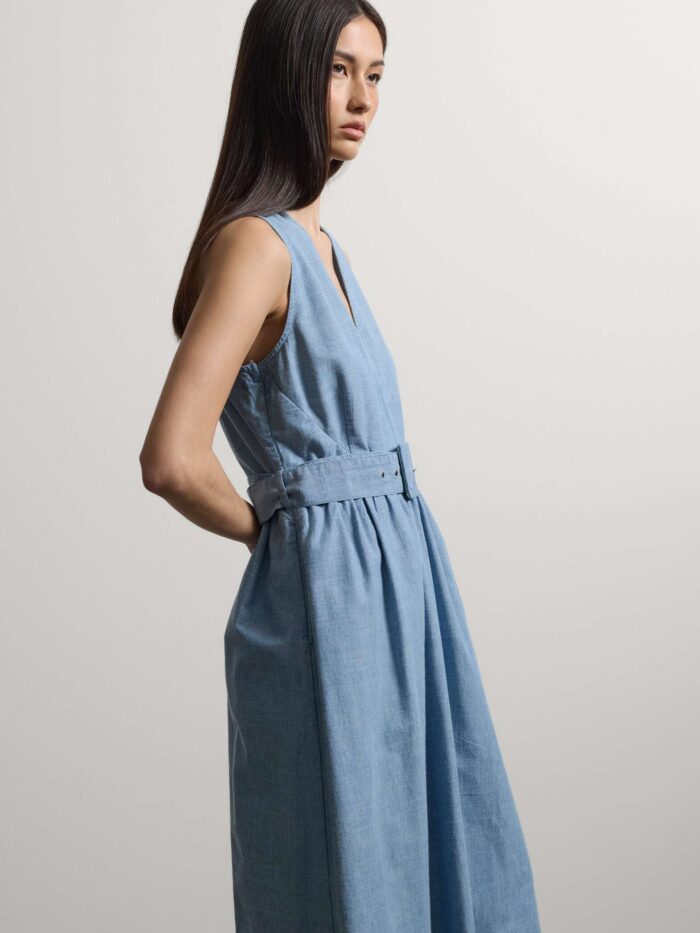 STEFANEL Maxi denim dress in pure cotton, regular fit, with belt Blue - Image 3