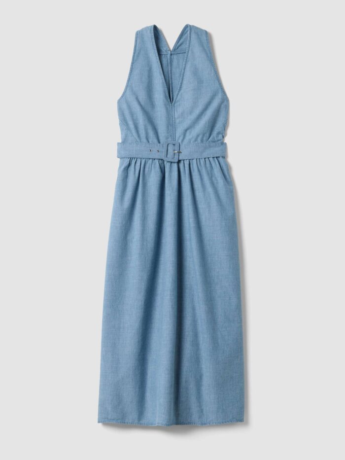 STEFANEL Maxi denim dress in pure cotton, regular fit, with belt Blue - Image 5