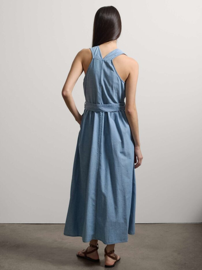 STEFANEL Maxi denim dress in pure cotton, regular fit, with belt Blue - Image 4