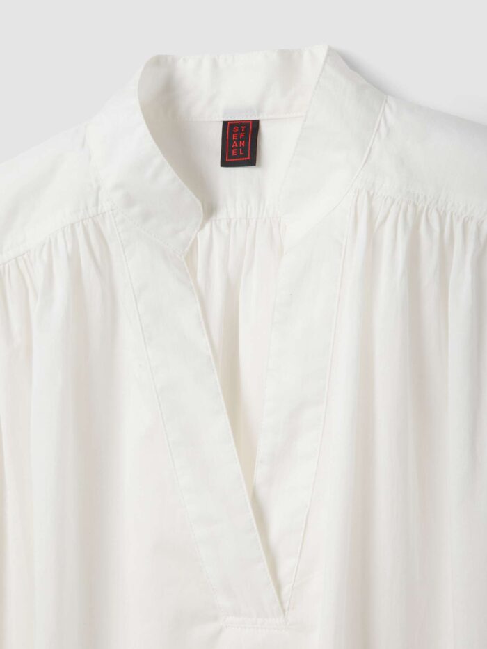 STEFANEL Blouse in pure cotton, oversized fit, with V-neck and gathers White - Image 3
