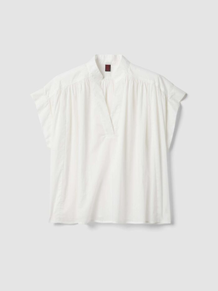 STEFANEL Blouse in pure cotton, oversized fit, with V-neck and gathers White - Image 4