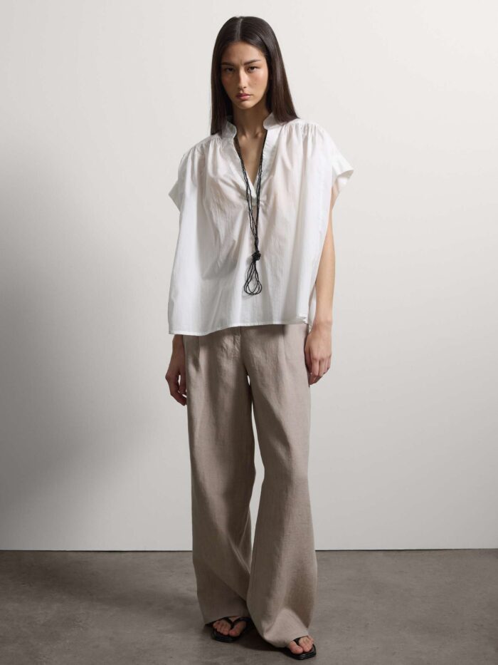 STEFANEL Blouse in pure cotton, oversized fit, with V-neck and gathers White - Image 5