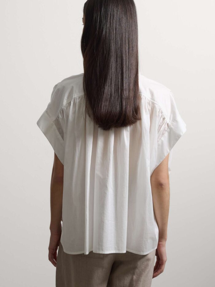 STEFANEL Blouse in pure cotton, oversized fit, with V-neck and gathers White - Image 6