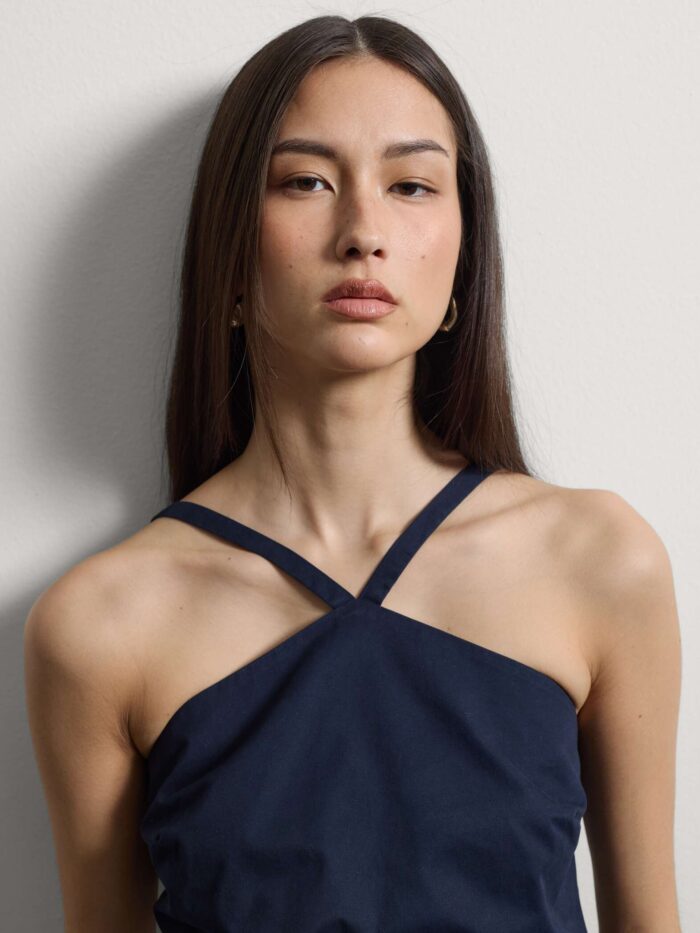 STEFANEL Slim-fit pure cotton top with thin shoulder straps Blue - Image 2