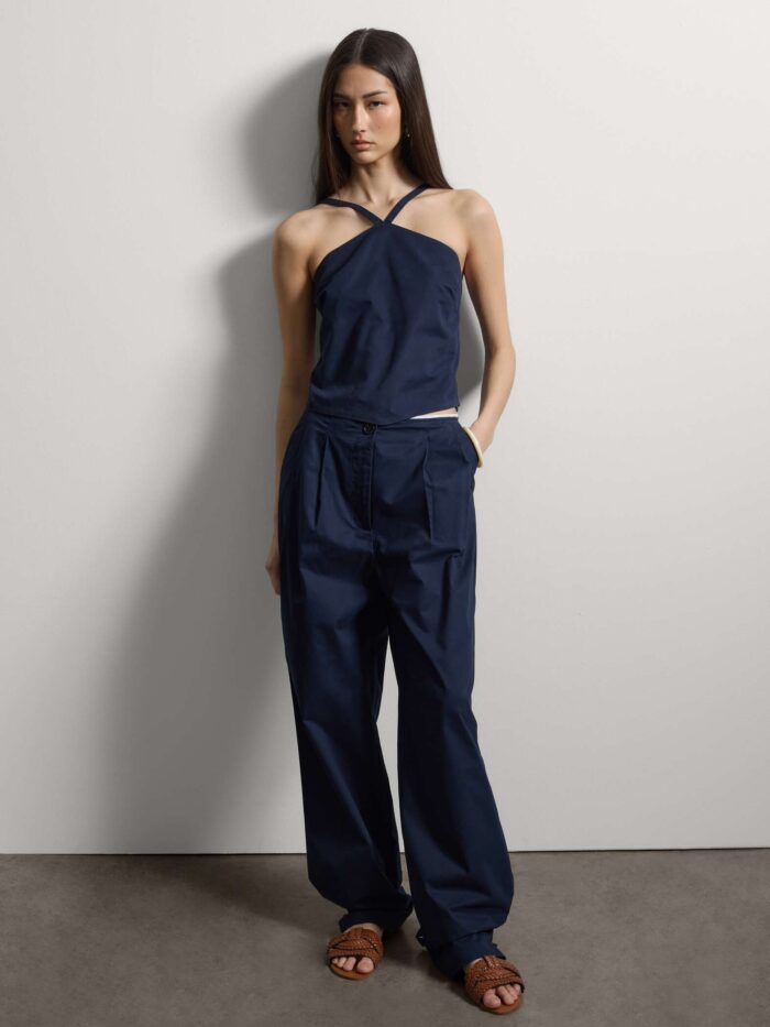 STEFANEL Slim-fit pure cotton top with thin shoulder straps Blue - Image 5