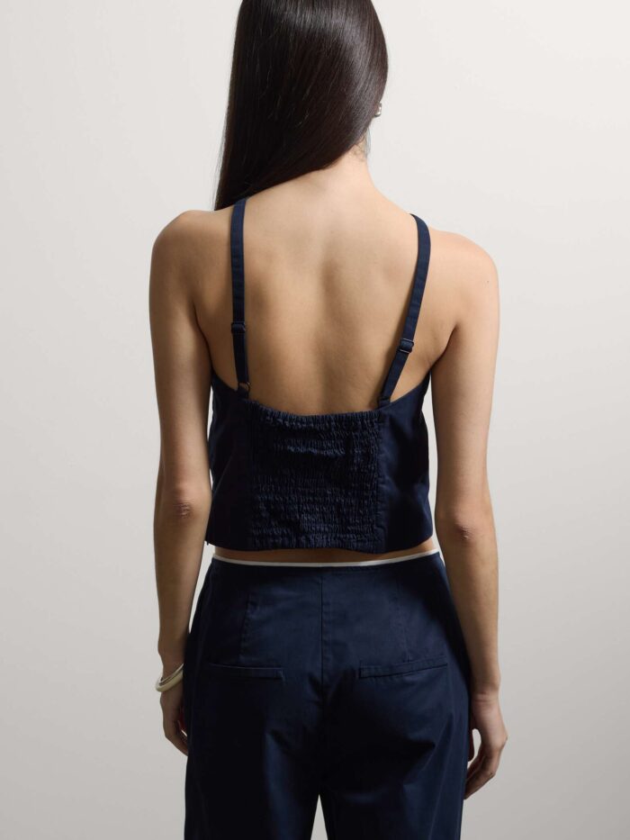 STEFANEL Slim-fit pure cotton top with thin shoulder straps Blue - Image 6