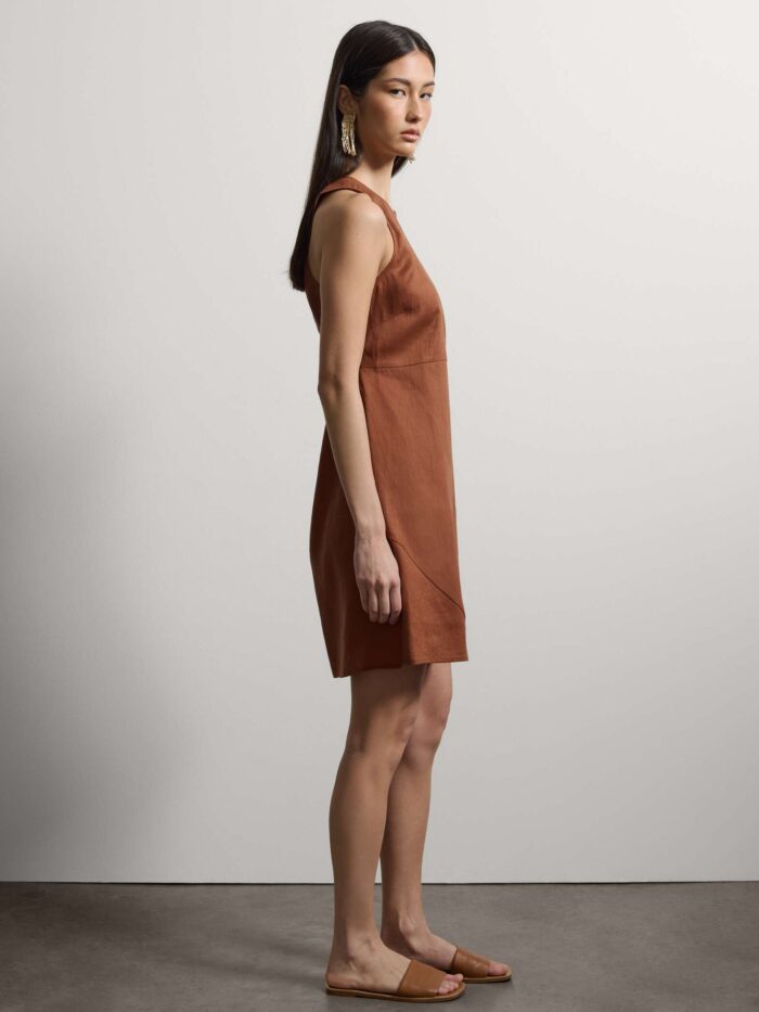 STEFANEL sleeveless midi dress in pure linen, regular fit Brown - Image 4