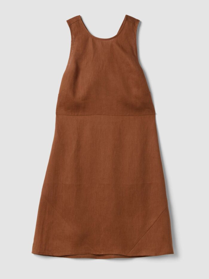 STEFANEL sleeveless midi dress in pure linen, regular fit Brown - Image 6