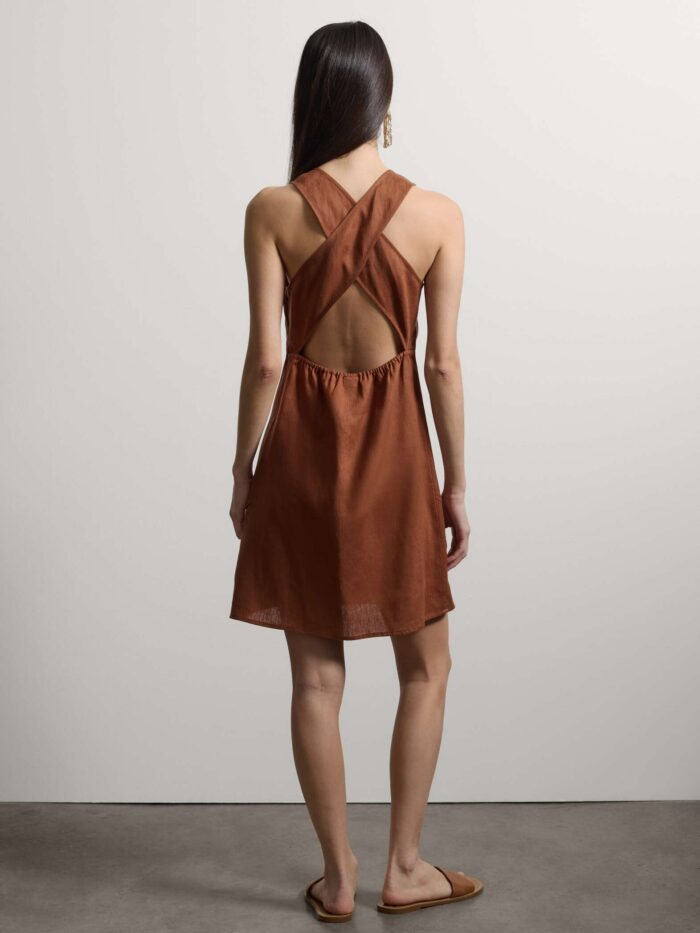 STEFANEL sleeveless midi dress in pure linen, regular fit Brown - Image 3