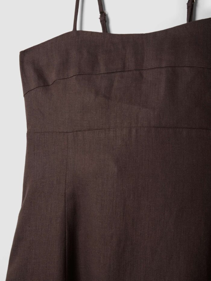 STEFANEL Midi dress in pure linen with thin shoulder straps Brown - Image 6