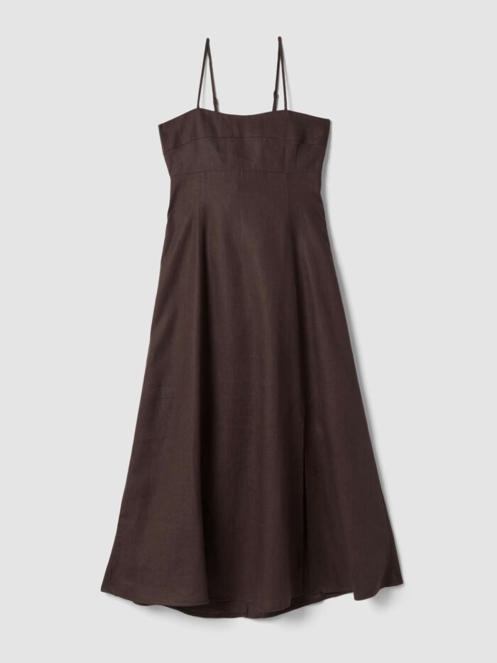 STEFANEL Midi dress in pure linen with thin shoulder straps Brown - Image 5