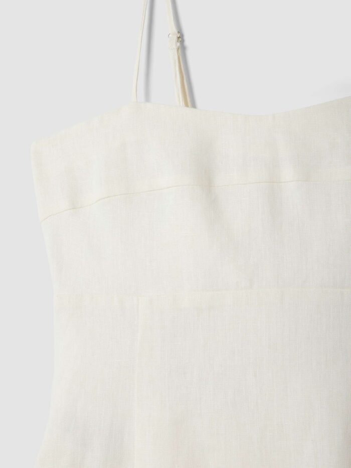 STEFANEL Midi dress in pure linen with thin shoulder straps White - Image 3