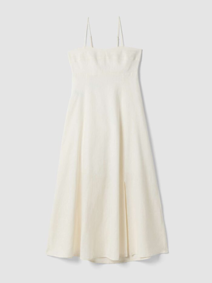 STEFANEL Midi dress in pure linen with thin shoulder straps White - Image 5