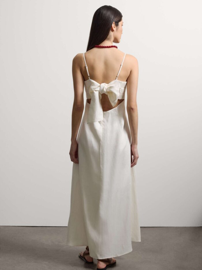 STEFANEL Midi dress in pure linen with thin shoulder straps White - Image 6