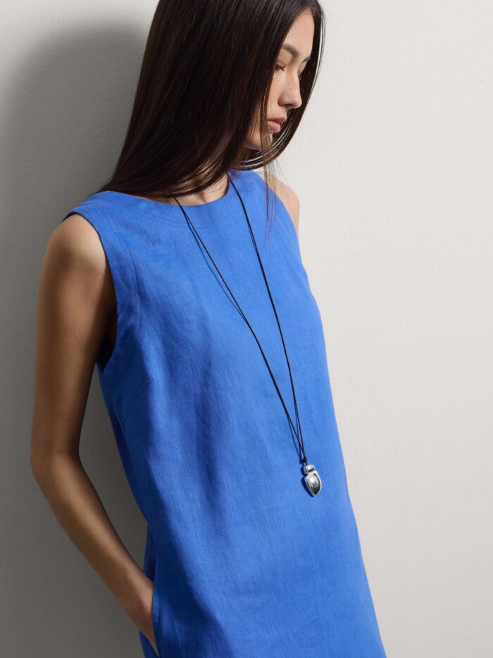 STEFANEL Regular fit sleeveless linen mini dress Blue - Image 2