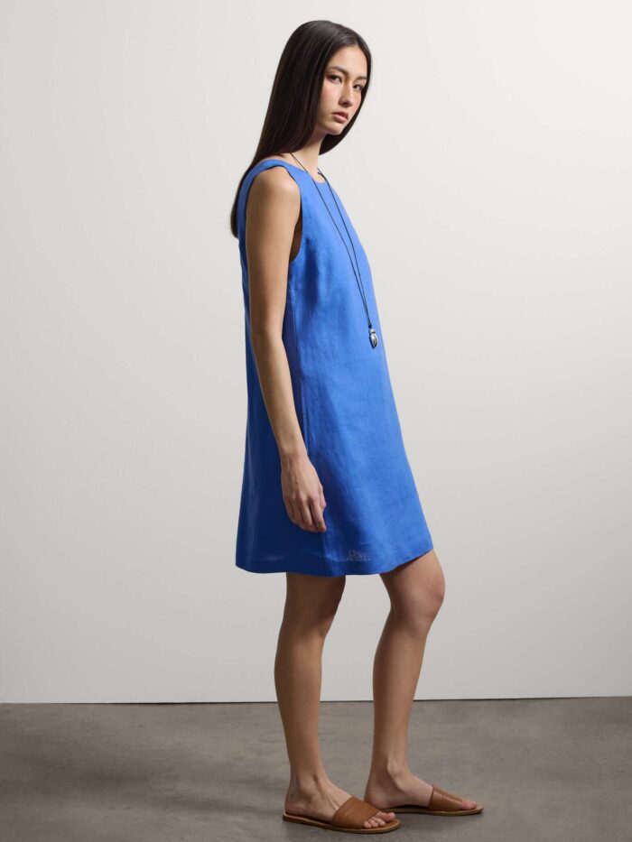 STEFANEL Regular fit sleeveless linen mini dress Blue - Image 3