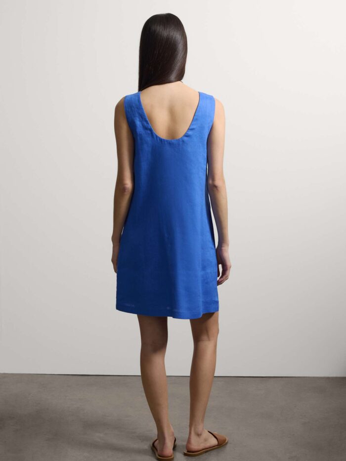 STEFANEL Regular fit sleeveless linen mini dress Blue - Image 4
