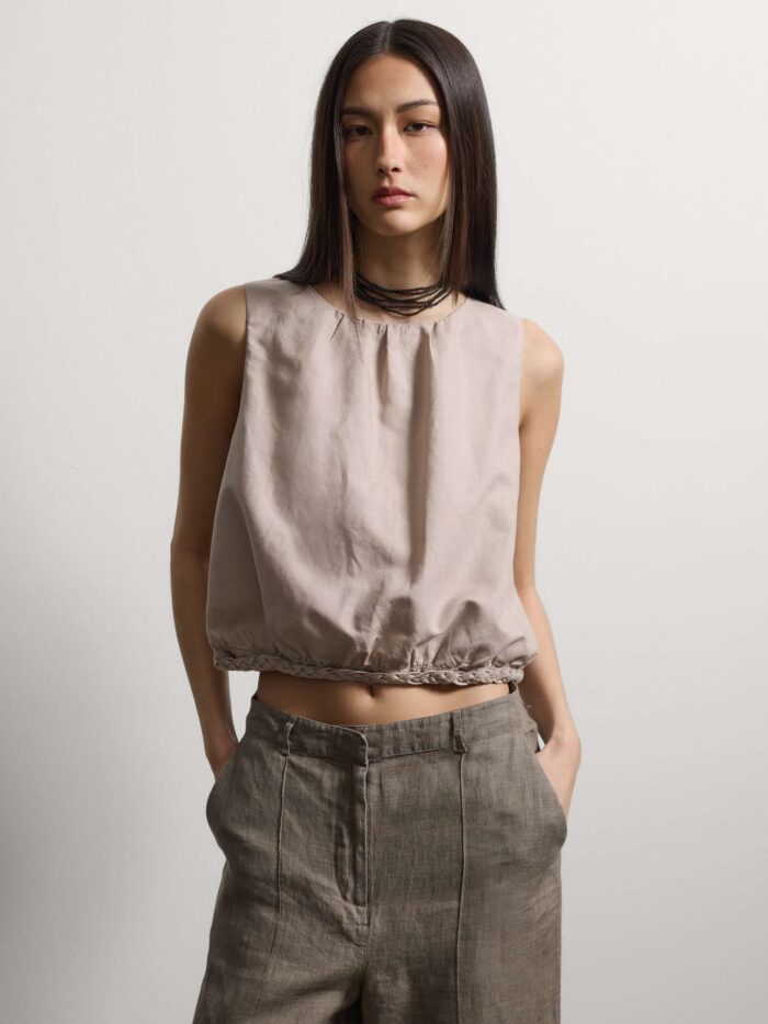 STEFANEL Sleeveless top in linen and cotton blend, oversized fit Beige - Image 2