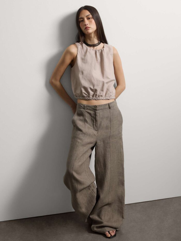 STEFANEL Sleeveless top in linen and cotton blend, oversized fit Beige - Image 4