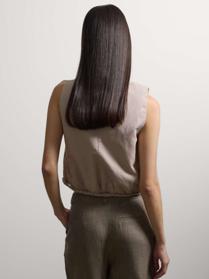 STEFANEL Sleeveless top in linen and cotton blend, oversized fit Beige - Image 3