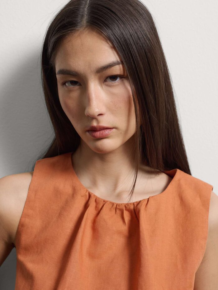 STEFANEL  sleeveless top in oversized cotton and linen blend Orange - Image 2