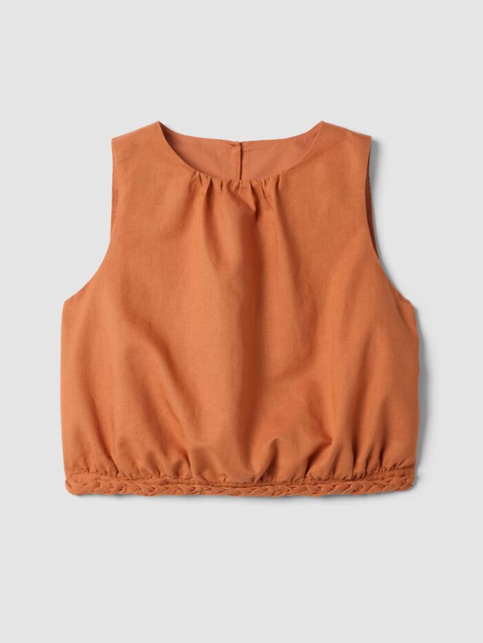 STEFANEL  sleeveless top in oversized cotton and linen blend Orange - Image 5