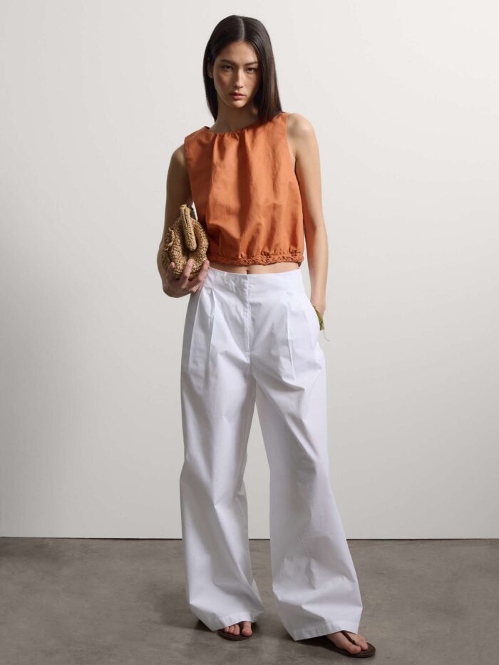 STEFANEL  sleeveless top in oversized cotton and linen blend Orange - Image 4