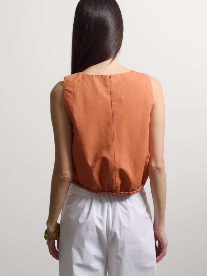 STEFANEL  sleeveless top in oversized cotton and linen blend Orange - Image 3
