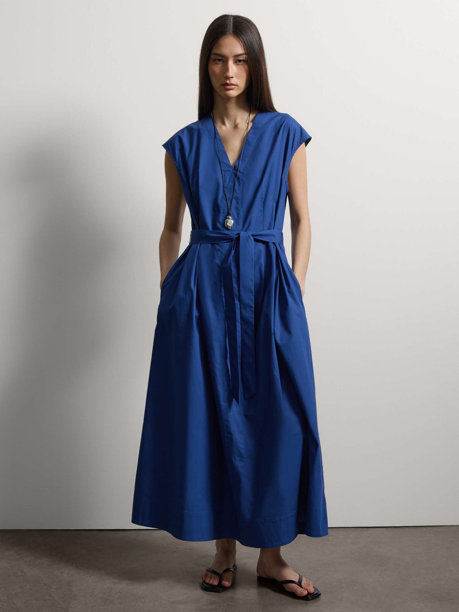 003571137_SL STEFANEL Dress in pure cotton with wide fit V-neck Blue - Image 1