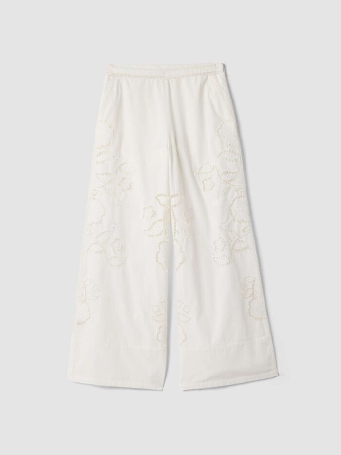 STEFANEL Wide-leg trousers in pure cotton with openwork embroidery White - Image 6