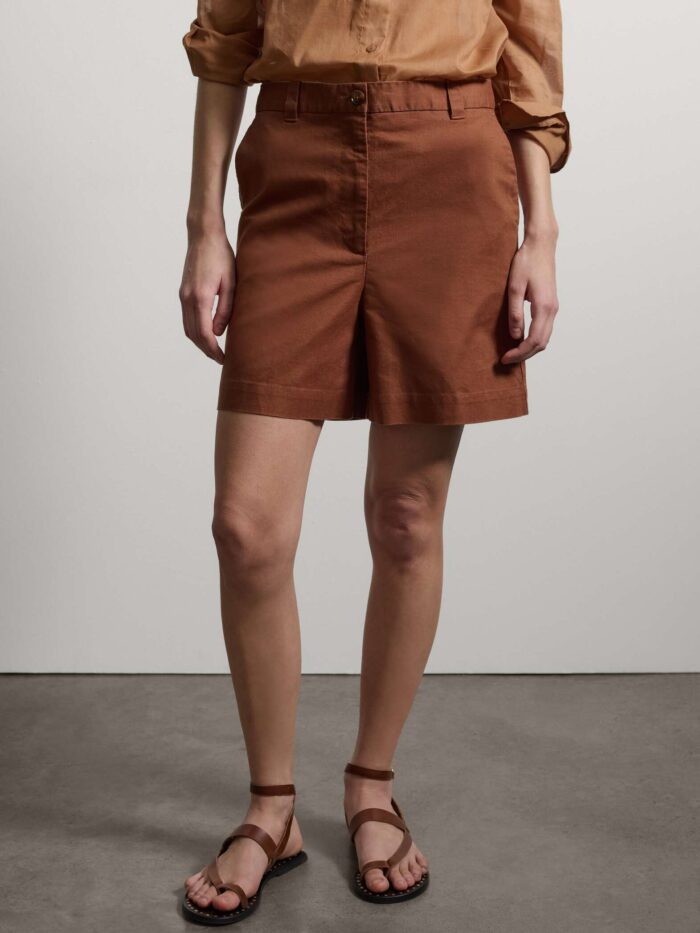 STEFANEL Shorts in a regular fit linen and cotton blend Brown - Image 2