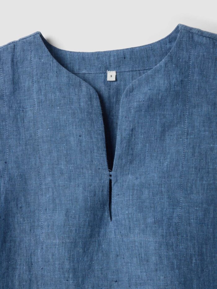 STEFANEL Oversized fit sleeveless pure linen denim blouse Blue - Image 3