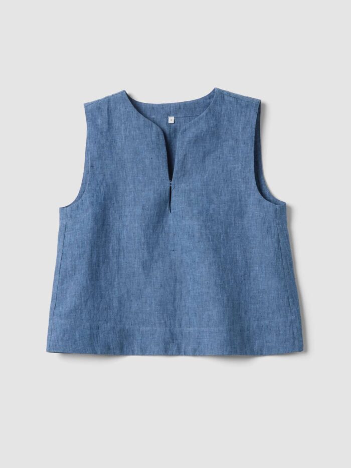STEFANEL Oversized fit sleeveless pure linen denim blouse Blue - Image 4