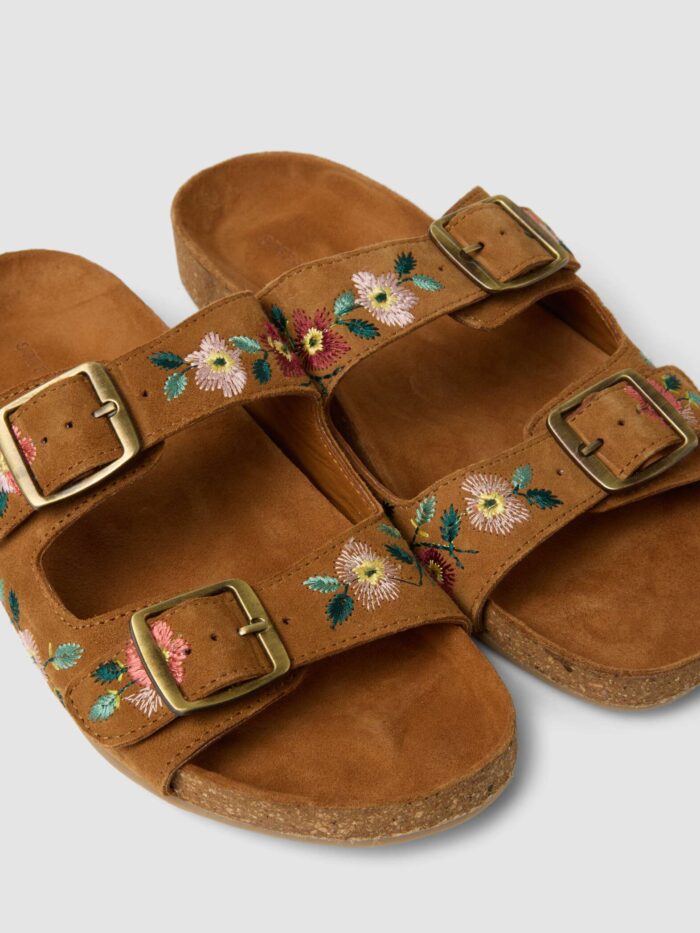 STEFANEL Genuine leather sandals with floral embroidery Brown - Image 2