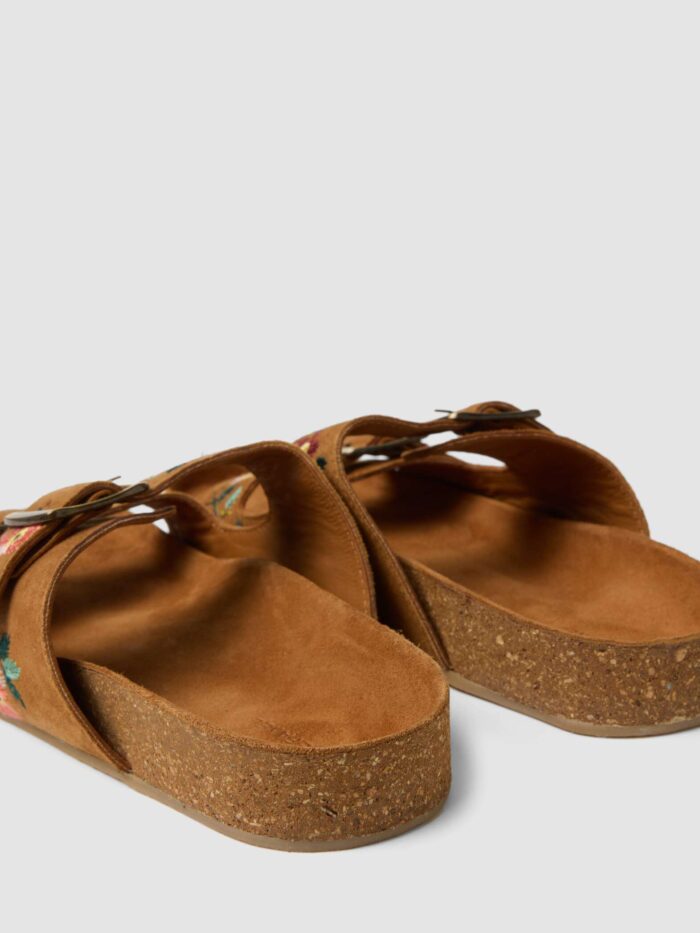 STEFANEL Genuine leather sandals with floral embroidery Brown - Image 4
