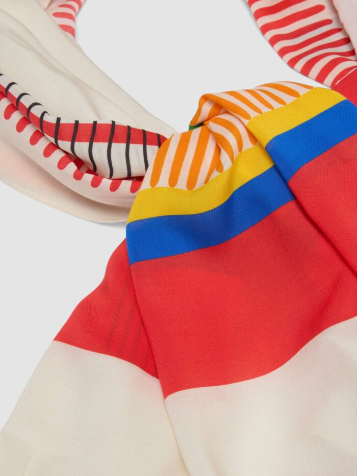 STEFANEL Scarf in pure viscose with tassels Red/white - Image 3