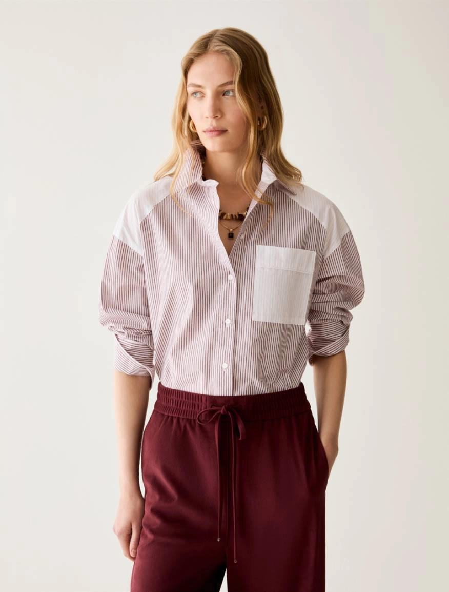 1116026302004-a-pbbsasia_normal PENNY BLACK Oversized mixed-stripe shirt - Bordeaux - Image 1